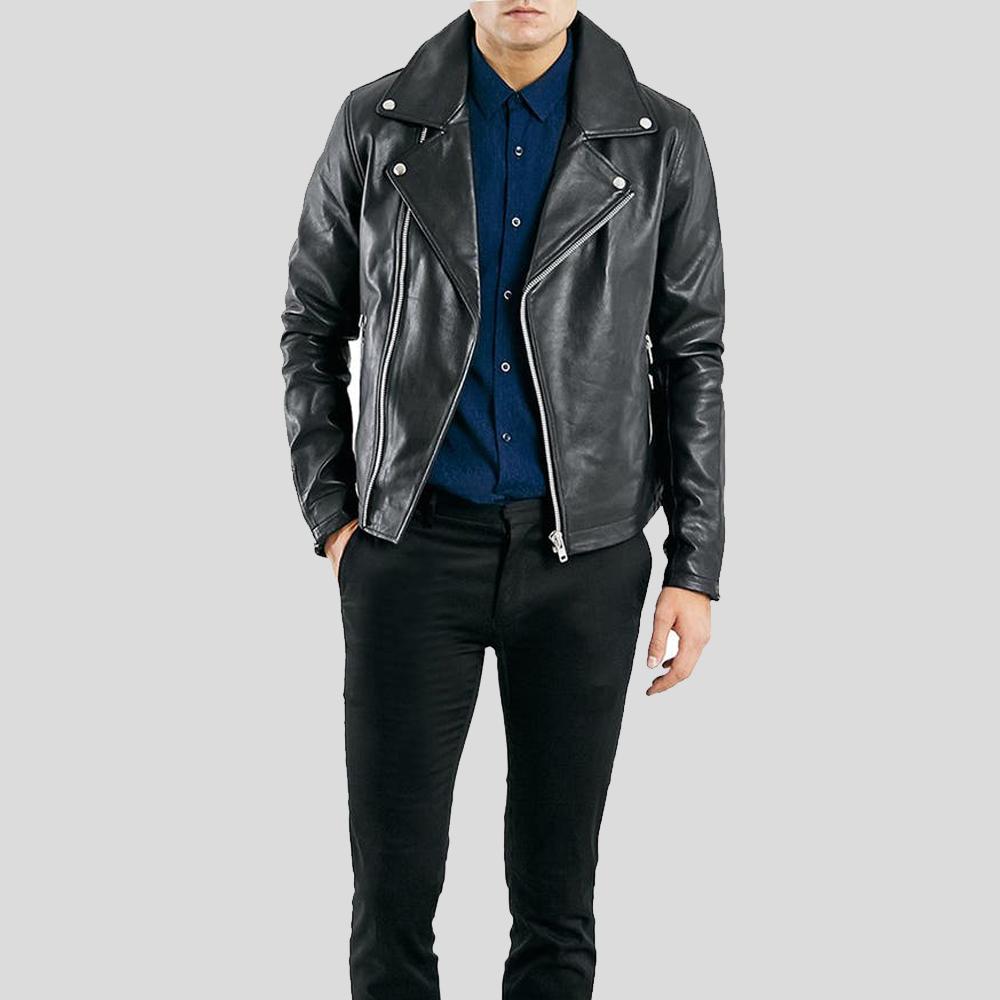 Chaqueta de cuero para motocicleta Barden negra para hombre | Cafe Racer de piel de oveja auténtica | Prenda de grano completo