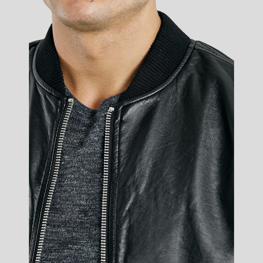 Men’s Bailei Black Bomber Leather Jacket | Luxury Real Sheepskin Pilot | Full Grain Apparel