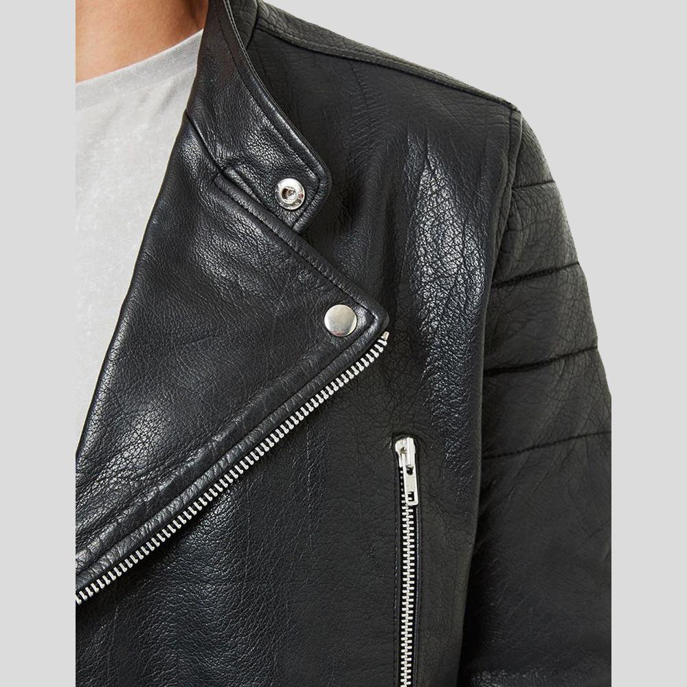 Men’s Barret Black Motorcycle Leather Jacket | Premium Sheepskin Racer | Full Grain Apparel