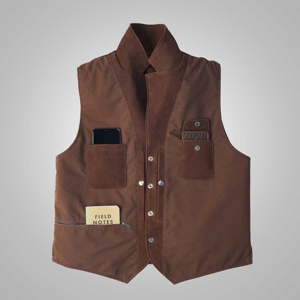 Men’s "Utility Commander" Vest | Premium Brown Grain Leather | Multi-Pocket Tactical Safari Waistcoat | Full Grain Apparel