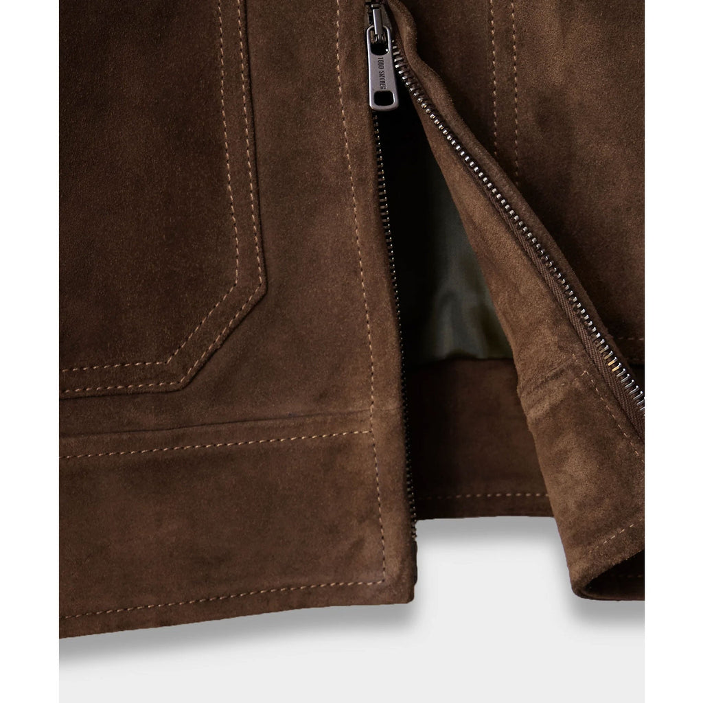 Chaqueta bomber de ante "Sahara Sands" para hombre | Ante de cabra genuino marrón tostado | Aviador clásico acanalado | Prenda de cuero de grano completo