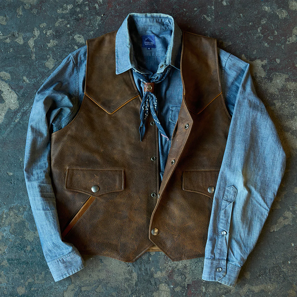 Men’s "Iron-Horse" Renegade Vest | Premium Brown Grain Leather | Western-Biker Hybrid Waistcoat | Full Grain Apparel