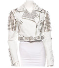Unisex Silver Studded White Leather Jacket | Rider Punk Style | Full Grain Apparel