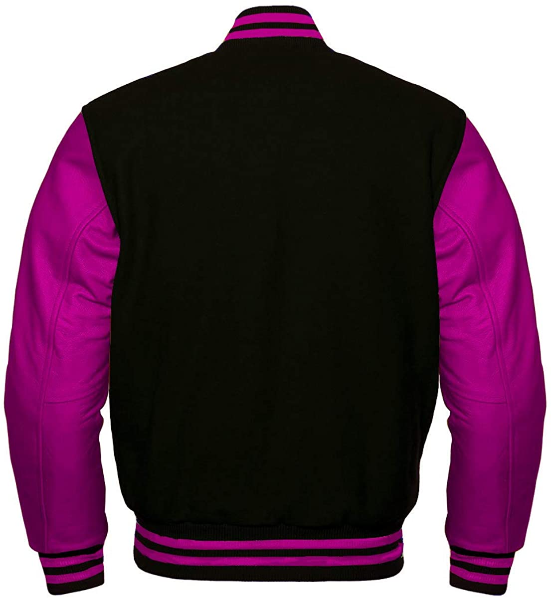 Women’s Black Varsity Letterman Bomber Jacket | Wool & Pink Leather | Full Grain Apparel