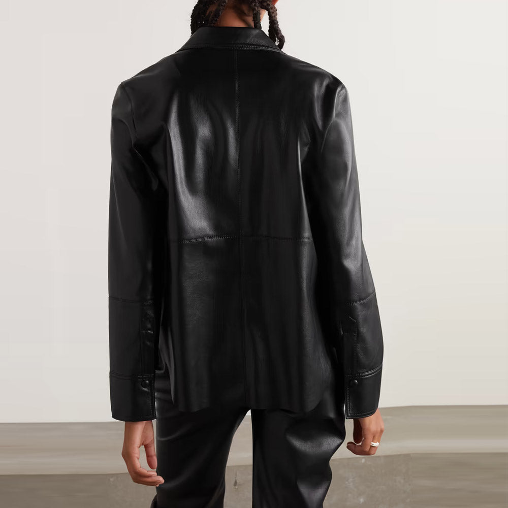 Women’s "Second-Skin" Supple Leather Shirt | Premium Black Napa Sheepskin | Ultra-Soft Slim Fit Button-Down | Full Grain Apparel