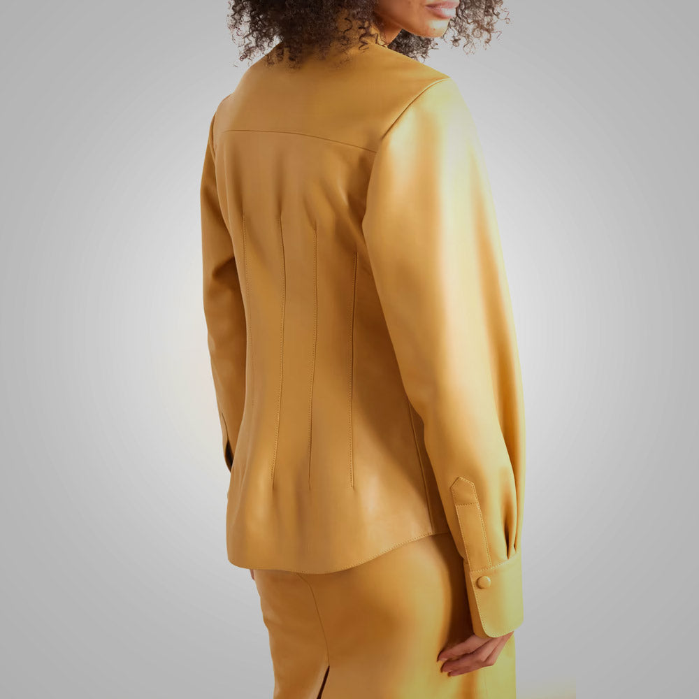 Women’s "Savile Row" Leather Shirt | Premium Cognac Brown Sheepskin | Smart Tailored Collar & Smooth Sleeve Design | Full Grain Apparel