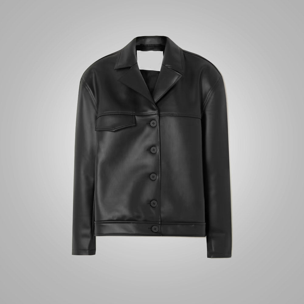 Women’s "Echo-Luxe" Soft-Fit Shirt | Premium Black Smooth Faux Leather | Vegan-Friendly Minimalist Button-Down | Full Grain Apparel