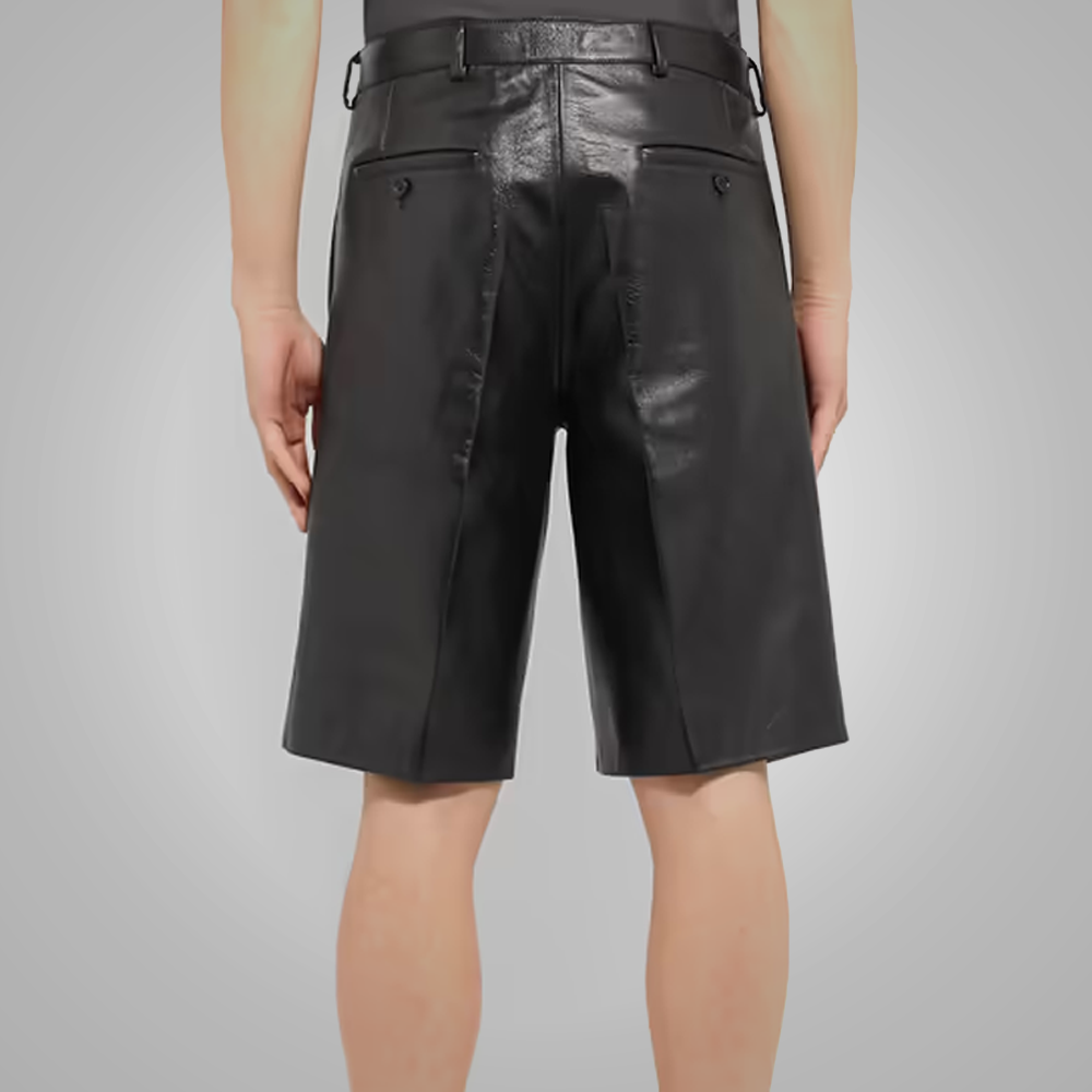 Pantalones cortos premium "Shadow-Run" para hombre | Piel de oveja negra genuina | Ropa urbana de lujo en piel | Prendas de plena flor