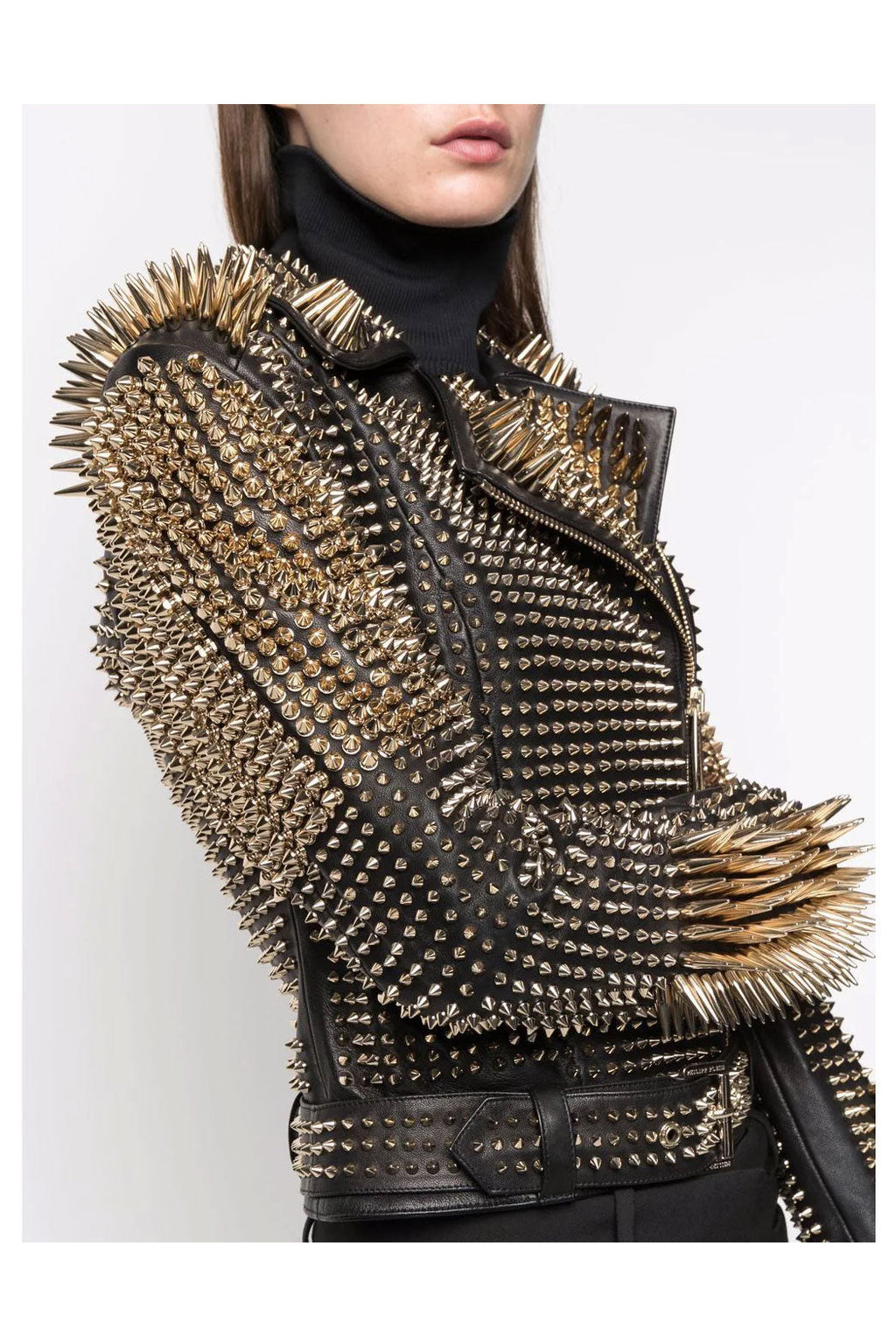 Women’s "Gothic Overlord" Punk Biker | Premium Obsidian Lambskin | Extreme Silver Long-Spikes & Studded Armor | Full Grain Apparel