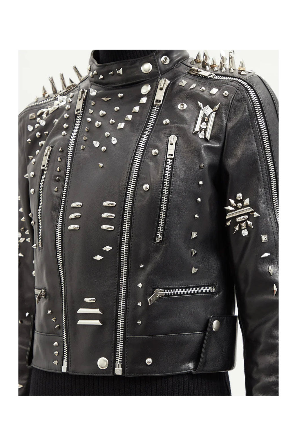 Women’s "Abyssal Thorn" Moto | Premium Black Lambskin | Extreme Silver Long-Spike & Studded Armor | Full Grain Apparel