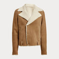 Women’s Beige Cropped Shearling Leather Jacket - Sandy Horizon Edition | Full Grain Apparel