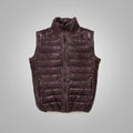 Men’s "Tundra Pebble" Down Vest | Premium Dark Brown Bubble Leather | High-Loft Insulated Winter Bodywarmer | Full Grain Apparel