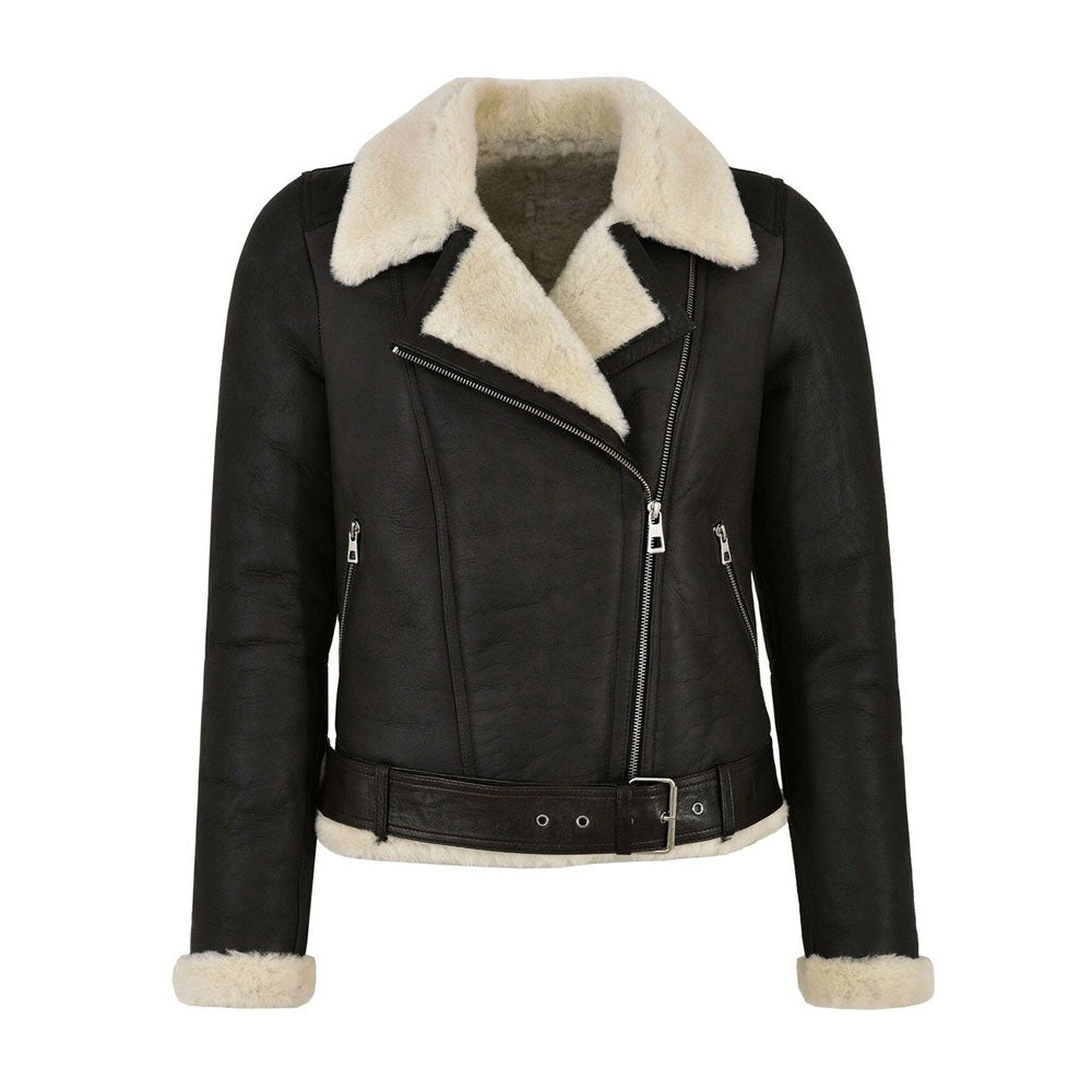 Women’s Genuine Leather Faux Fur Shearling Biker Jacket - Rebel Luxe Edition | Full Grain Apparel