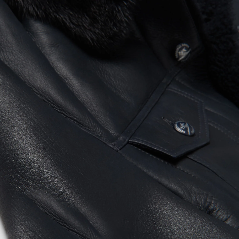 Men’s "Midnight-Trucker" B3 | New Edition Black Sheepskin | Premium Real Shearling Bomber & Flying Jacket | Full Grain Apparel