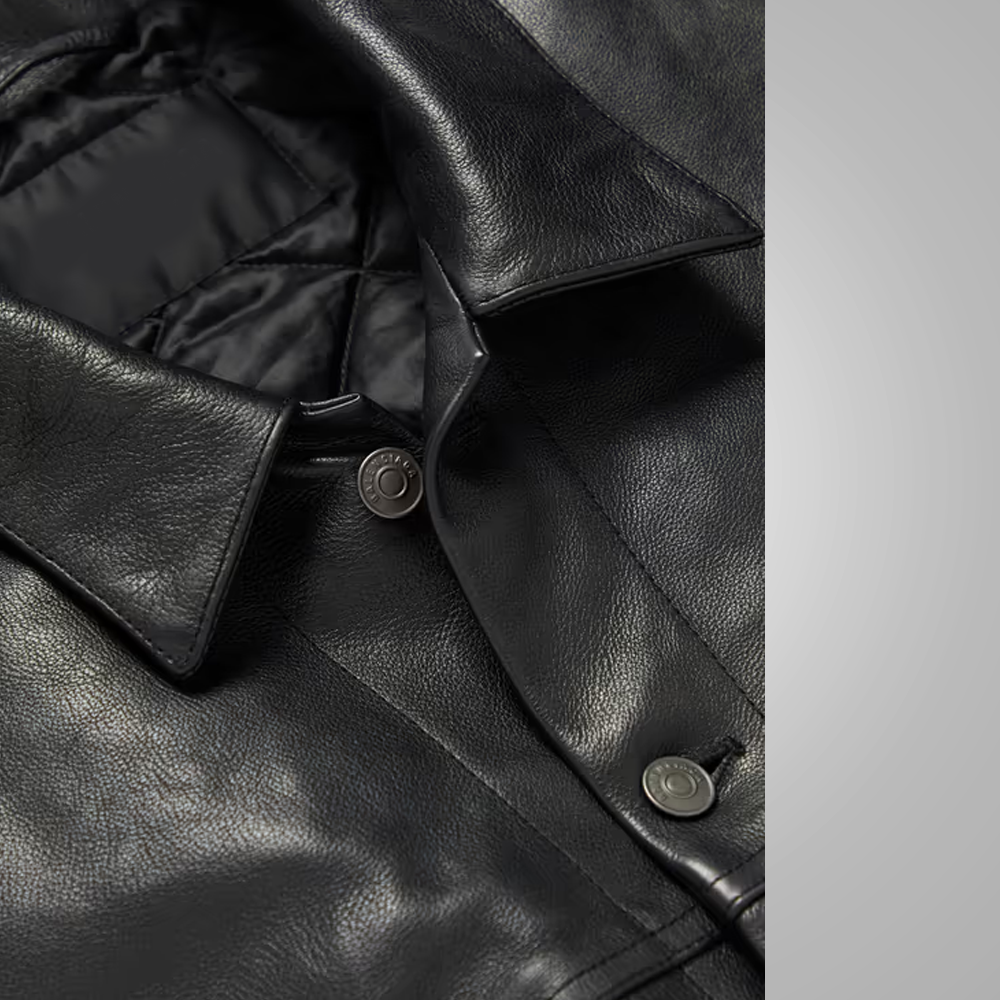 Chaqueta Trucker de piel de cabra "Special Ops" para hombre | Ante negro de primera calidad | Chaqueta de invierno de cuero genuino estilo táctico | Prenda de plena flor
