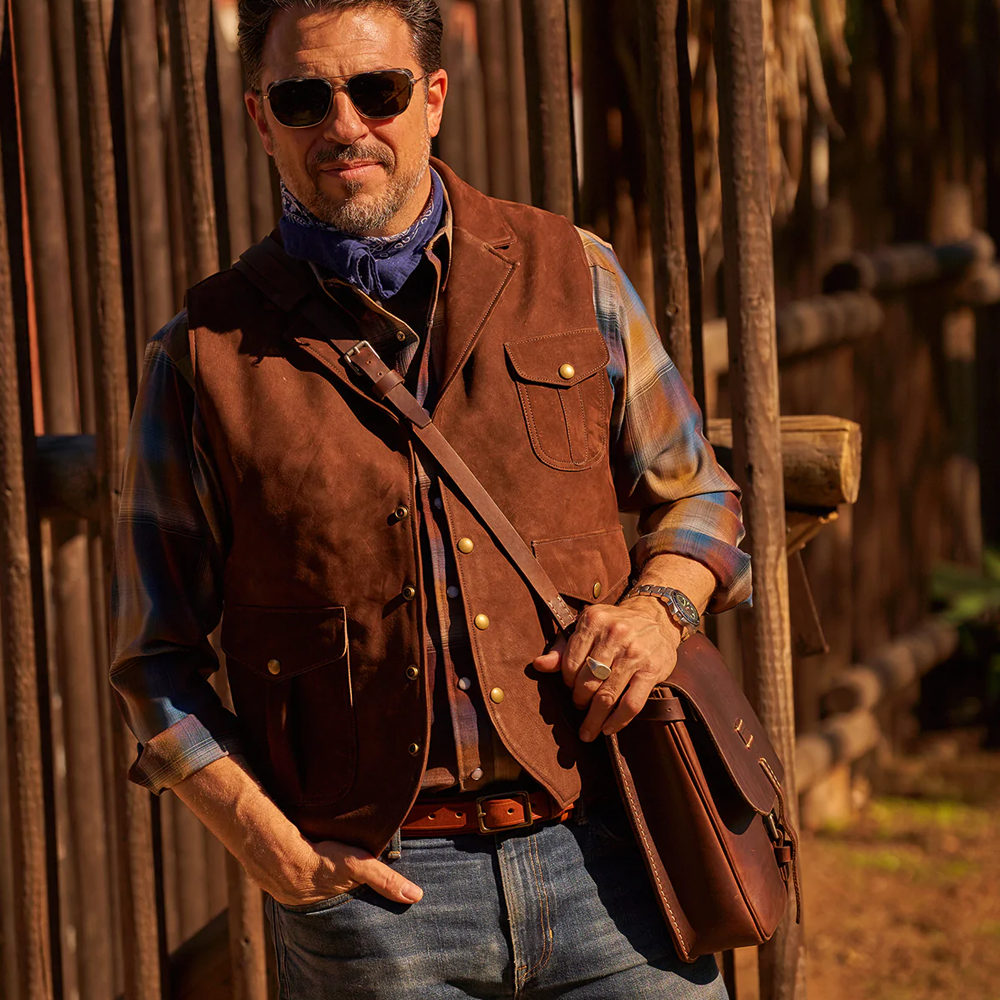 Men’s "Utility Commander" Vest | Premium Brown Grain Leather | Multi-Pocket Tactical Safari Waistcoat | Full Grain Apparel