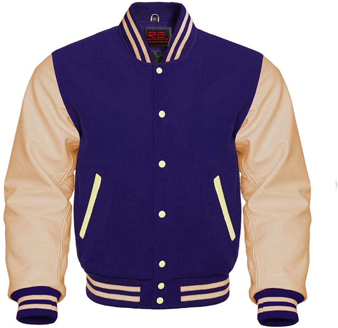 Men’s Varsity Letterman Baseball Bomber Jacket | Wool & Leather | Full Grain Apparel