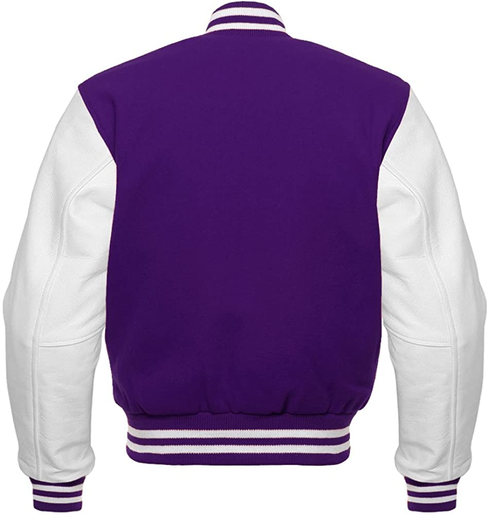 Women’s Purple Varsity Letterman Bomber Jacket | Wool & Leather | Full Grain Apparel
