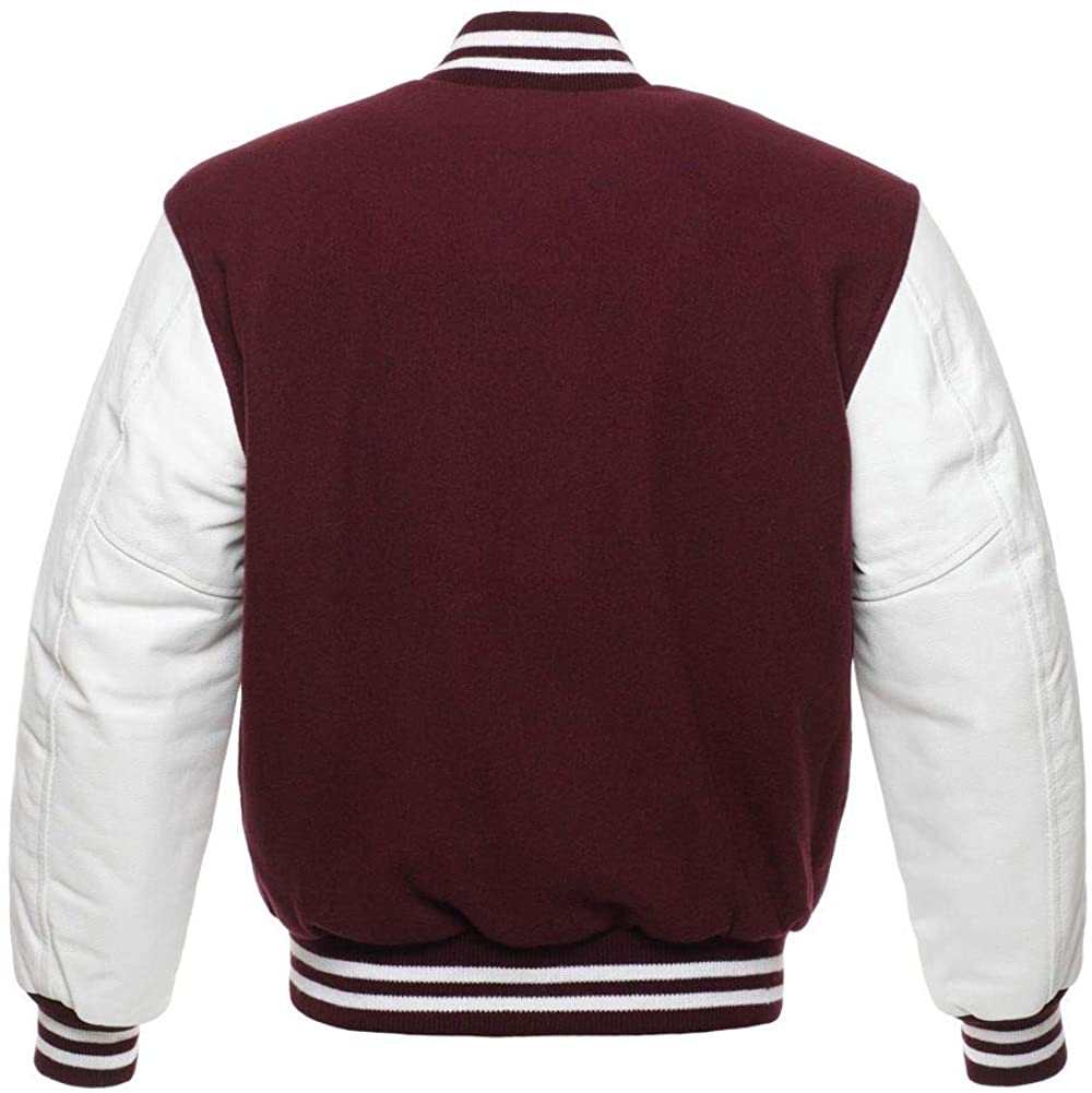 Men’s Maroon Varsity Letterman Bomber Jacket | Wool & Leather | Full Grain Apparel