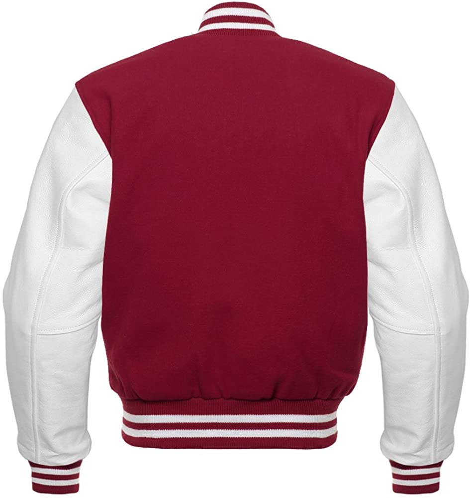 Men’s Maroon Varsity Letterman Bomber Jacket | Wool & Leather | Full Grain Apparel