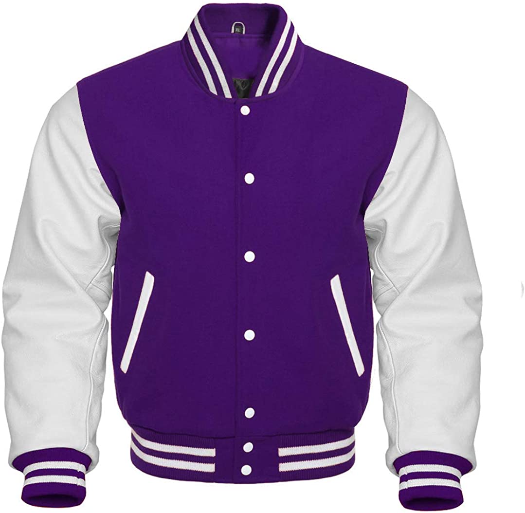 Women’s Purple Varsity Letterman Bomber Jacket | Wool & Leather | Full Grain Apparel