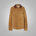 Women’s "High-Desert" Shearling Shirt | Premium Camel Suede Leather | Classic Flap Pockets & Genuine Fur Lining | Full Grain Apparel