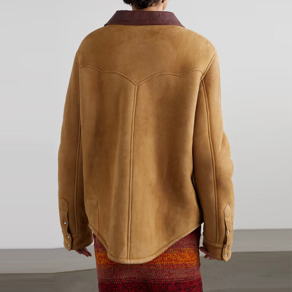 Women’s "High-Desert" Shearling Shirt | Premium Camel Suede Leather | Classic Flap Pockets & Genuine Fur Lining | Full Grain Apparel