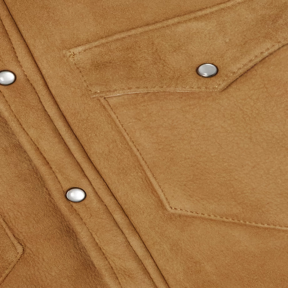 Women’s "High-Desert" Shearling Shirt | Premium Camel Suede Leather | Classic Flap Pockets & Genuine Fur Lining | Full Grain Apparel