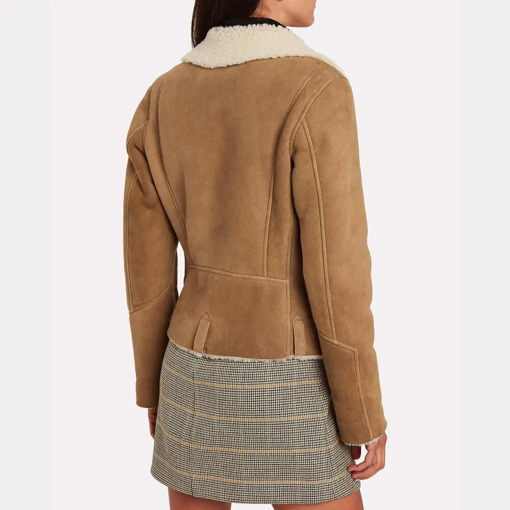 Chaqueta de Piel de Oveja Corta Beige para Mujer - Edición Sandy Horizon | Ropa de P Piel Plena