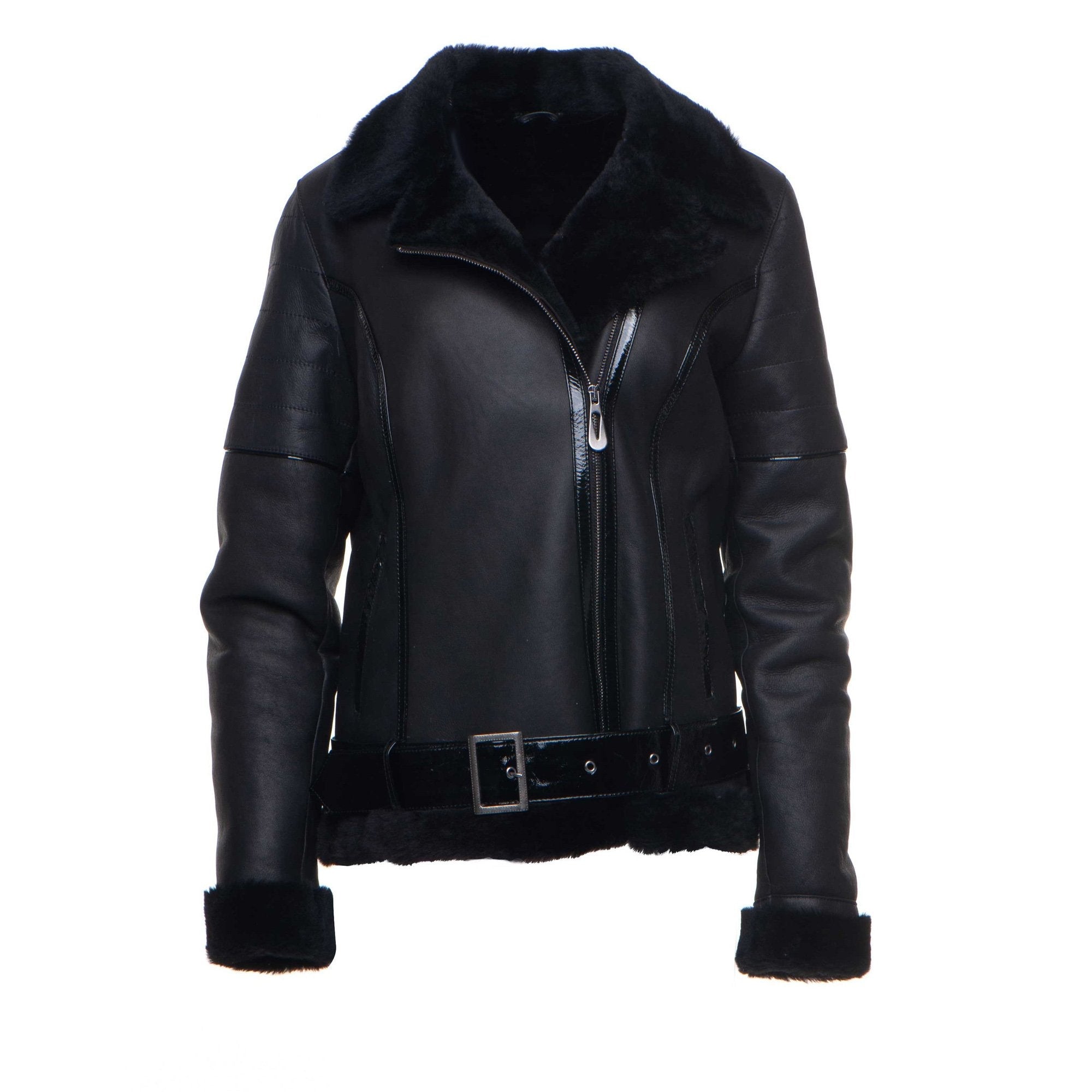 Women's Tasha’s Black B-3 Bomber Shearling Jacket | Spanish Merino | Full Grain Apparel