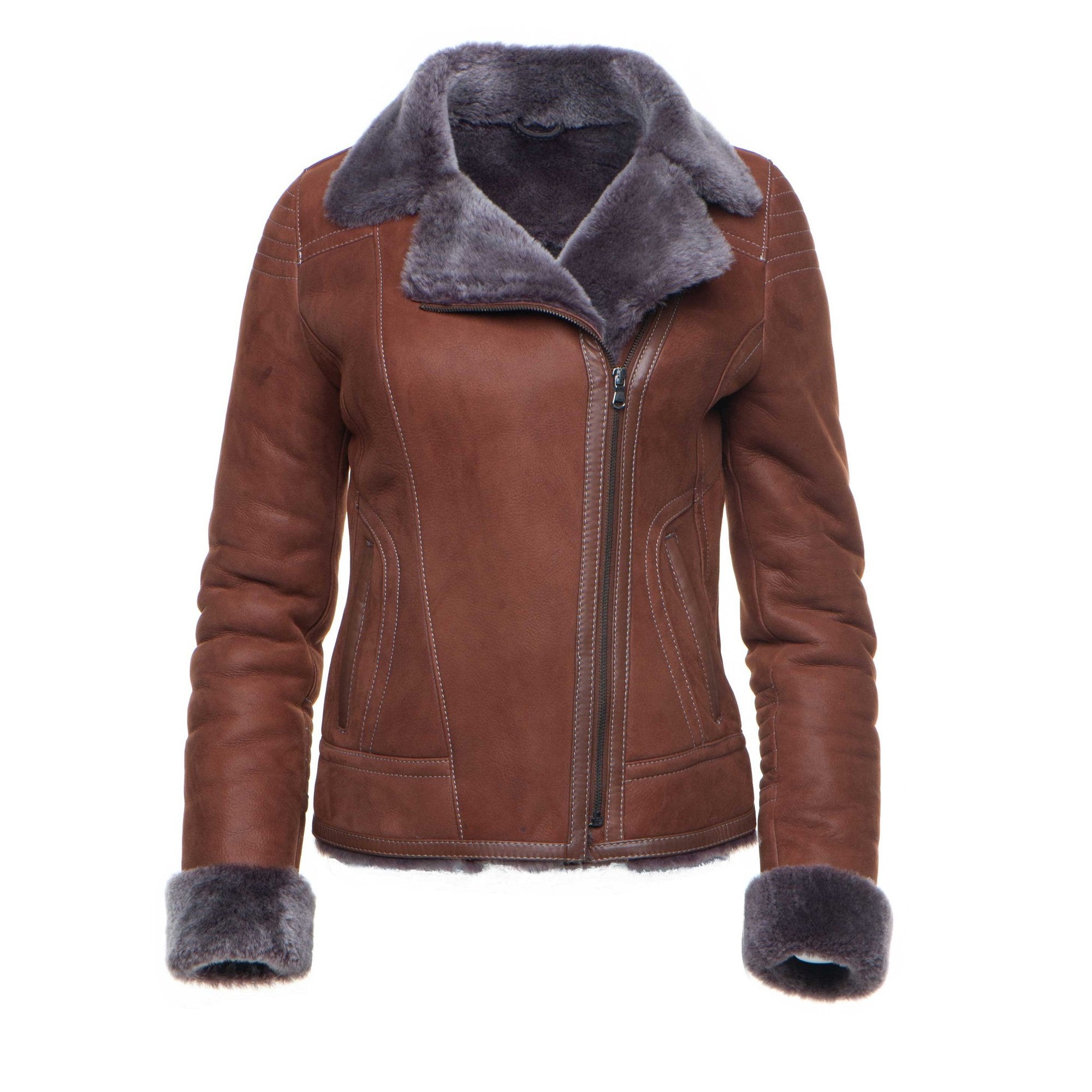 Women's Reyna's Tan B-3 Bomber Shearling Jacket | Spanish Merino | Full Grain Apparel