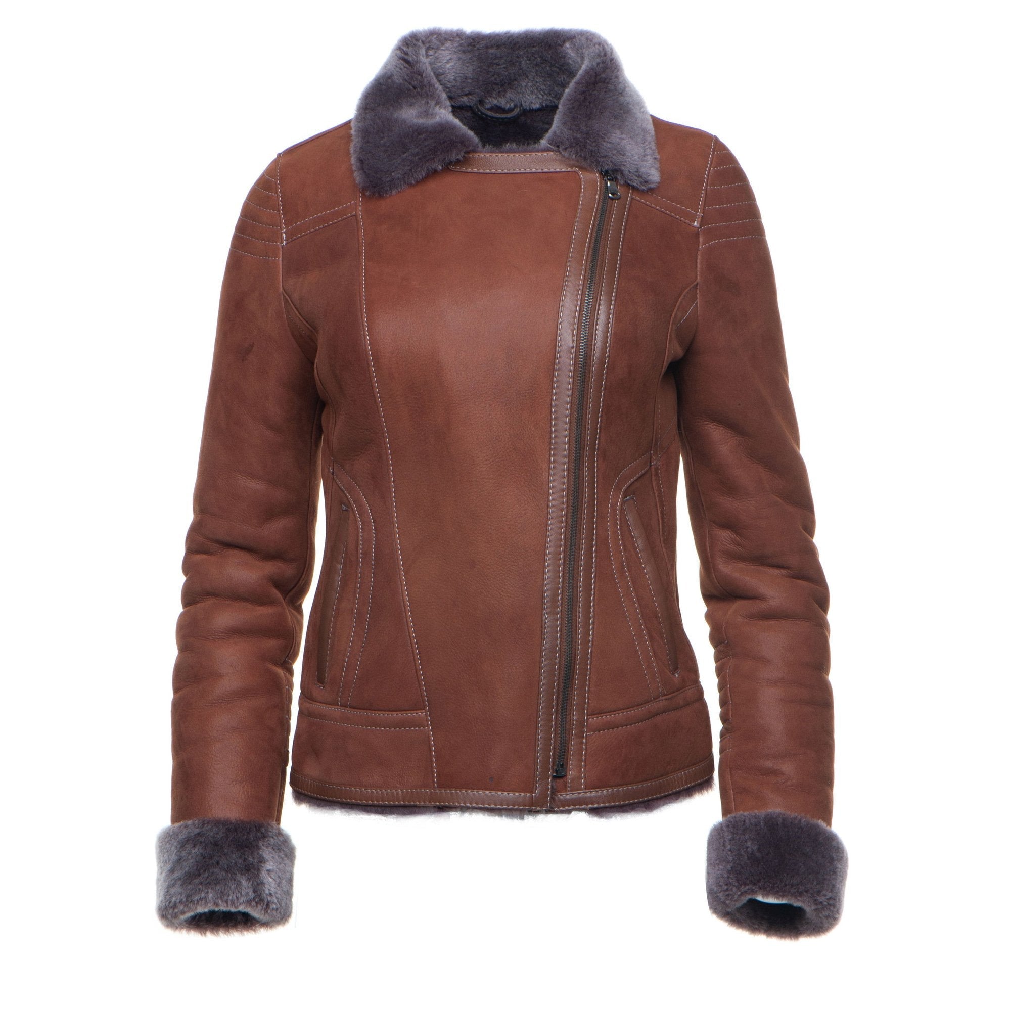 Women's Reyna's Tan B-3 Bomber Shearling Jacket | Spanish Merino | Full Grain Apparel