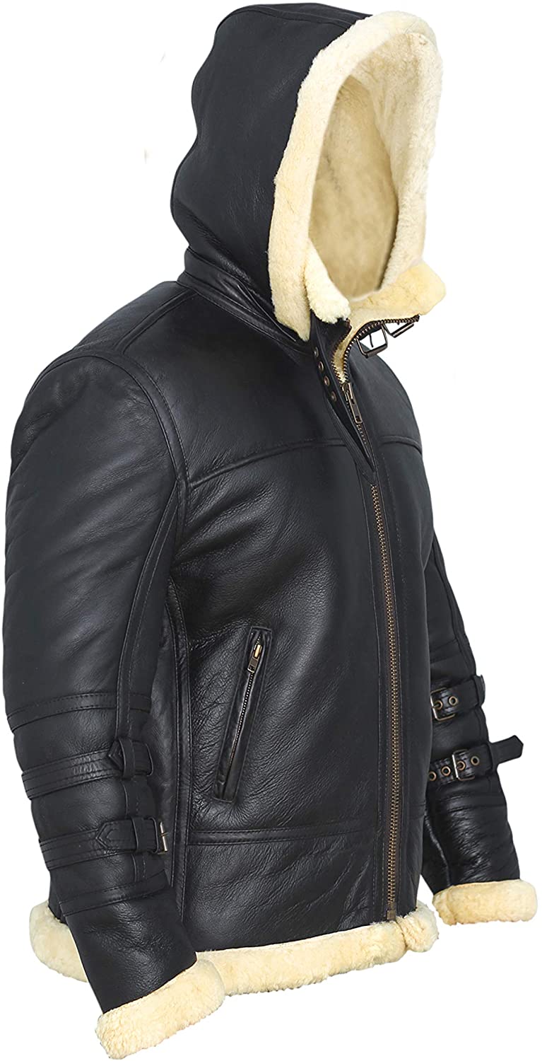 Chaqueta bómber B3 para hombre con capucha extraíble | Rendimiento robusto y discreto | Prendas de piel de plena flor