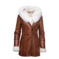 Women's Ayva’s Tan Shearling Coat | Real Fox Fur Trim Hoodie | Full Grain Apparel