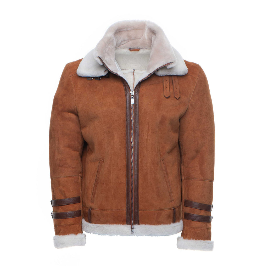Men's Hagan’s Tan Aviator Shearling Jacket | Spanish Merino Suede | Full Grain Apparel