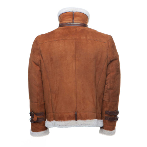 Chaqueta Aviador de Borrego Hagan’s Color Tan para Hombre | Piel de Ante de Merino Español | Prenda de Piel de Granos Completos