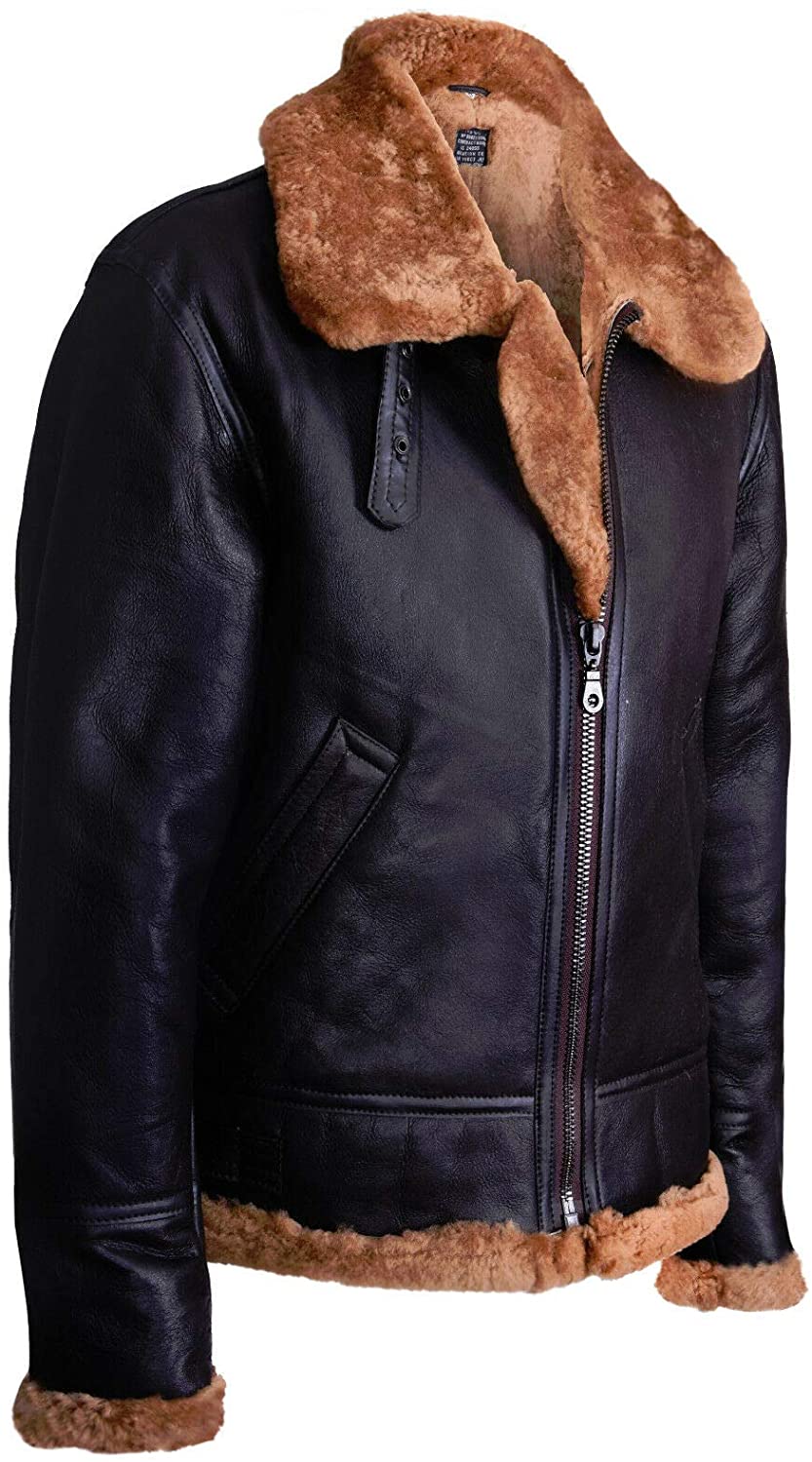 Chaqueta Bomber de Aviador para Hombre de Piel de Oveja Auténtica B3 Marrón Jengibre | Distinción de Herencia Robusta | Vestimenta de Granos Completos