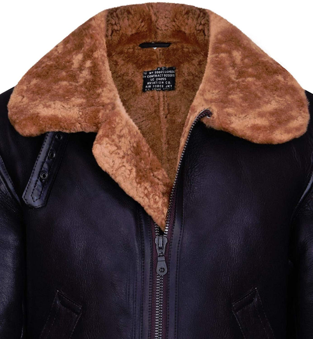 Chaqueta Bomber de Aviador para Hombre de Piel de Oveja Auténtica B3 Marrón Jengibre | Distinción de Herencia Robusta | Vestimenta de Granos Completos