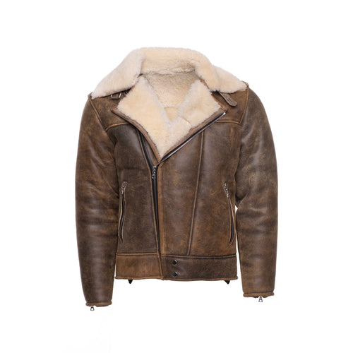 Men's Carter’s Distressed Biker Shearling Jacket | USA Sheepskin | Full Grain Apparel
