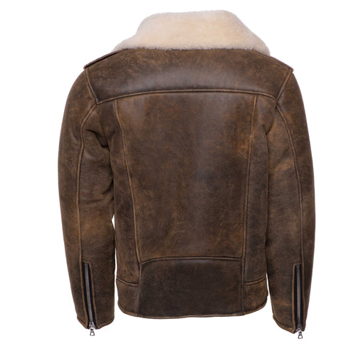 Men's Carter’s Distressed Biker Shearling Jacket | USA Sheepskin | Full Grain Apparel