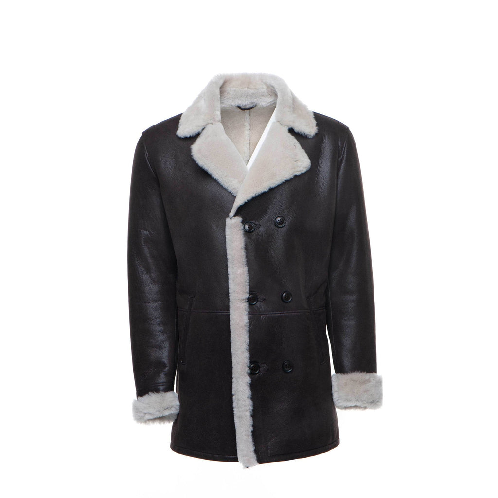 Men's Jozef's 3/4 Length Brown Shearling Coat | Spanish Merino | Full Grain Apparel