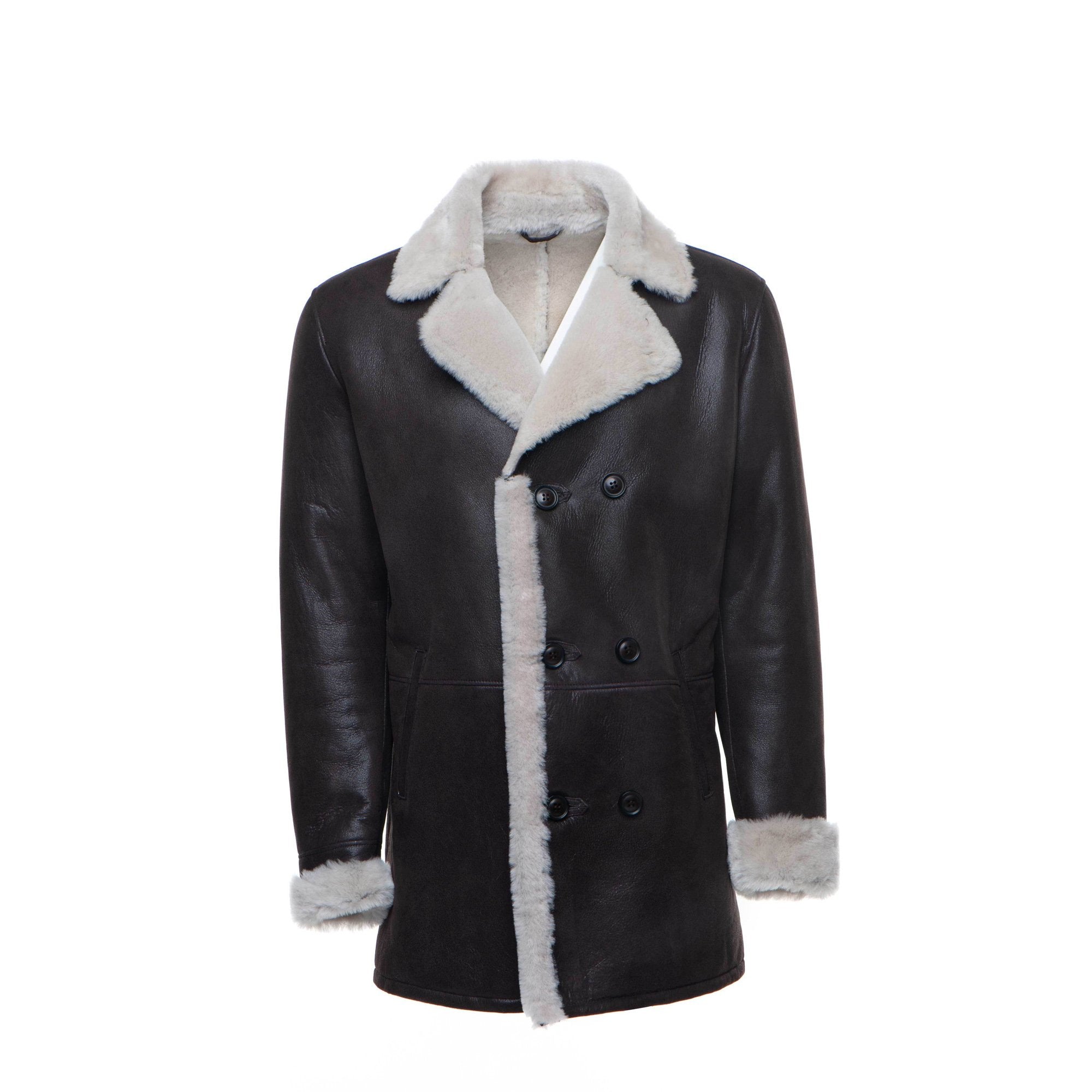 Men's Jozef's 3/4 Length Brown Shearling Coat | Spanish Merino | Full Grain Apparel