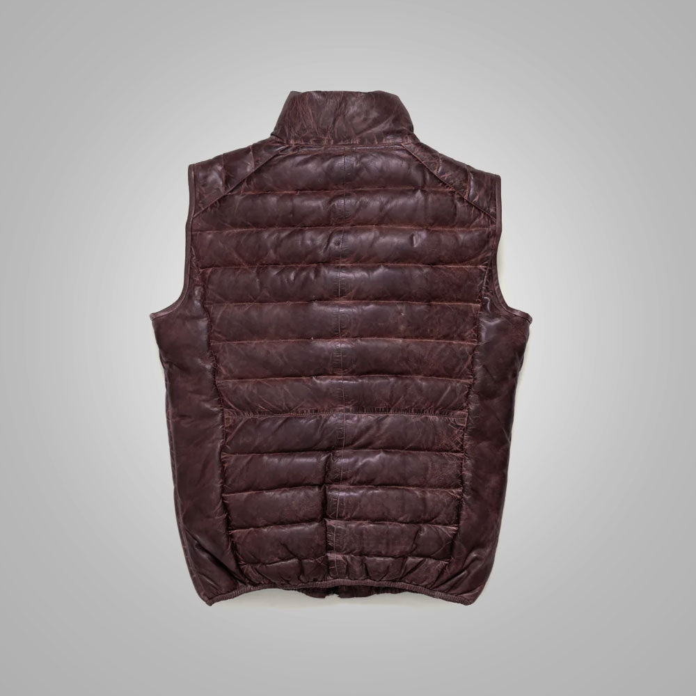 Chaleco de plumas "Tundra Pebble" para hombre | Piel de burbuja marrón oscuro de primera calidad | Chaleco aislante de invierno de gran calidez | Prenda de cuero de plena flor