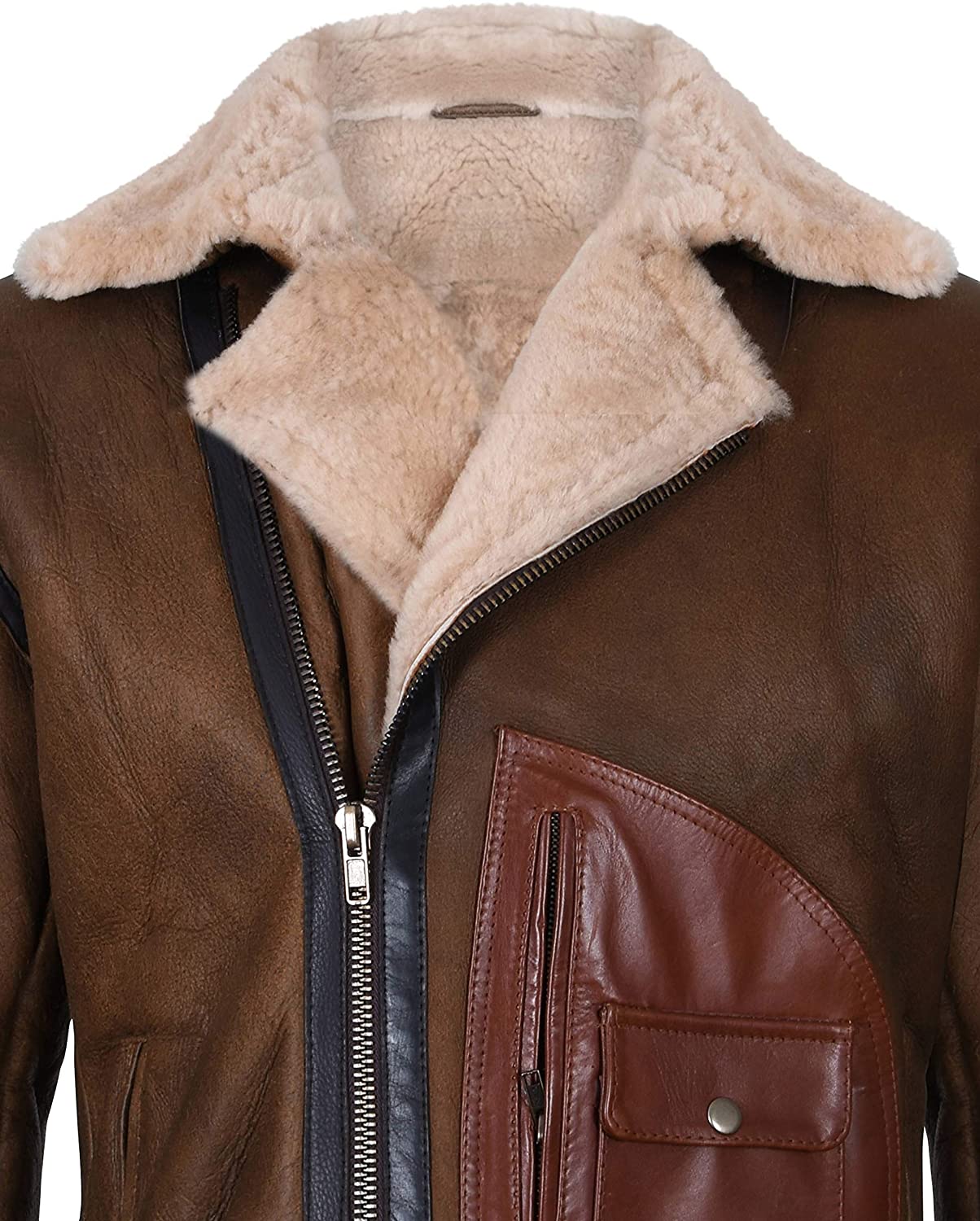 Men’s Brown Crossover B3 Sheepskin Aviator Biker Jacket | Rugged Fusion Style | Full Grain Apparel