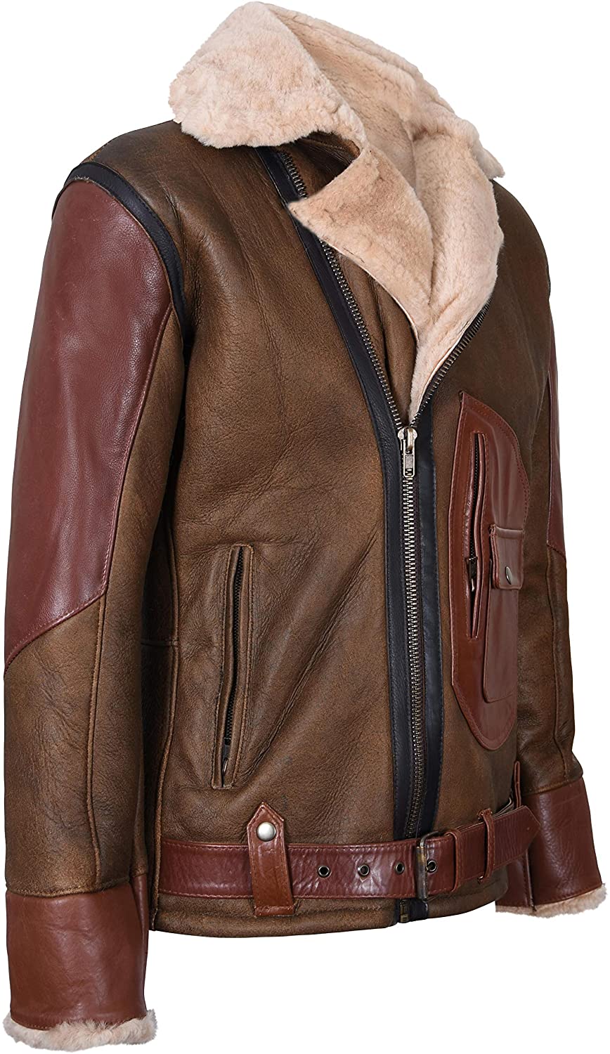 Men’s Brown Crossover B3 Sheepskin Aviator Biker Jacket | Rugged Fusion Style | Full Grain Apparel
