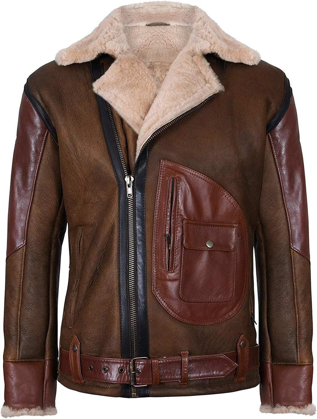 Men’s Brown Crossover B3 Sheepskin Aviator Biker Jacket | Rugged Fusion Style | Full Grain Apparel