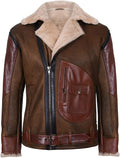 Men’s Brown Crossover B3 Sheepskin Aviator Biker Jacket | Rugged Fusion Style | Full Grain Apparel