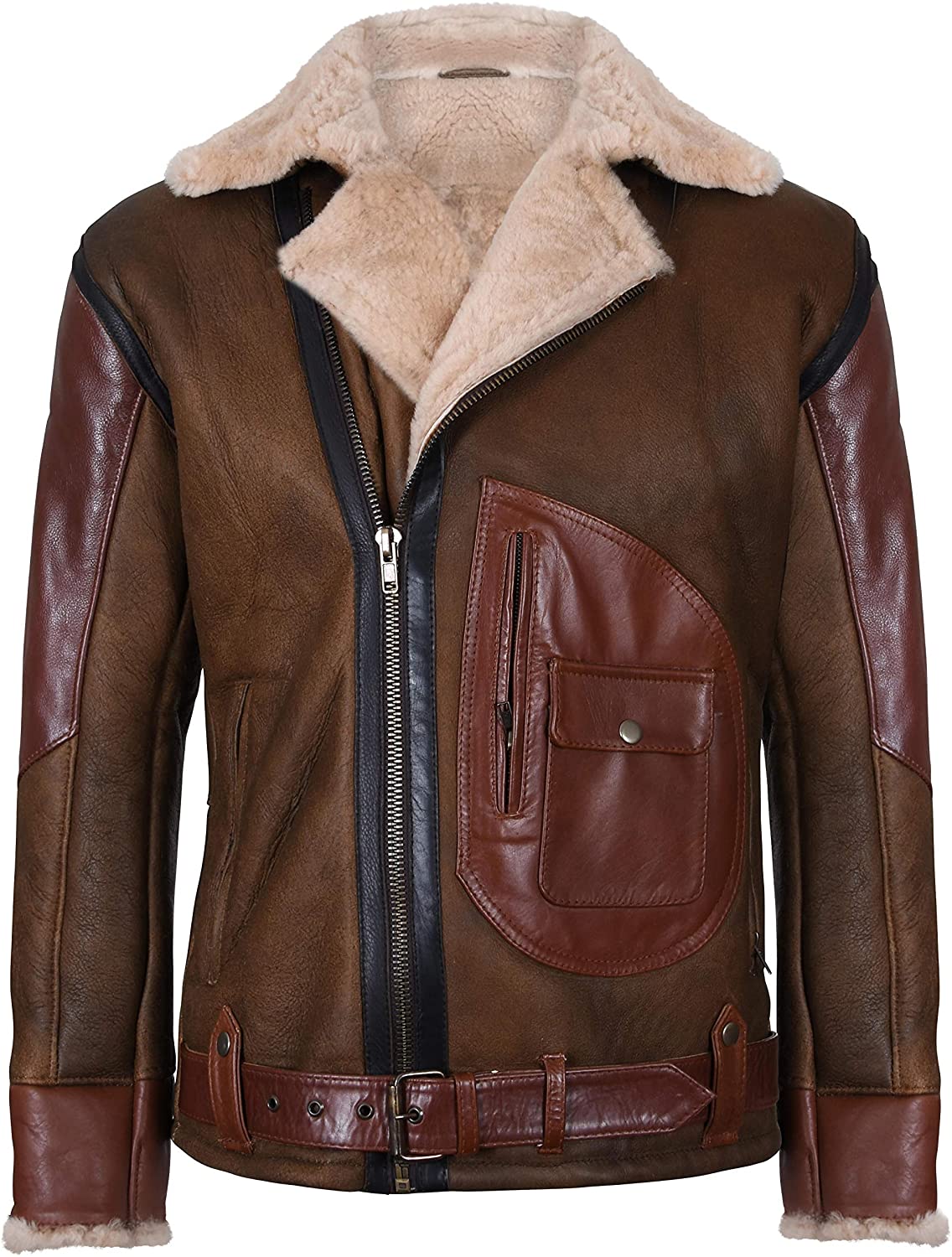 Men’s Brown Crossover B3 Sheepskin Aviator Biker Jacket | Rugged Fusion Style | Full Grain Apparel