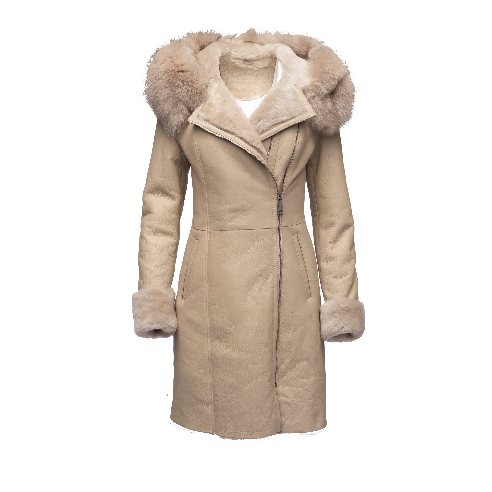 Women's Gracie's Hooded Shearling Jacket | Real Fox Fur Trim | Full Grain Apparel