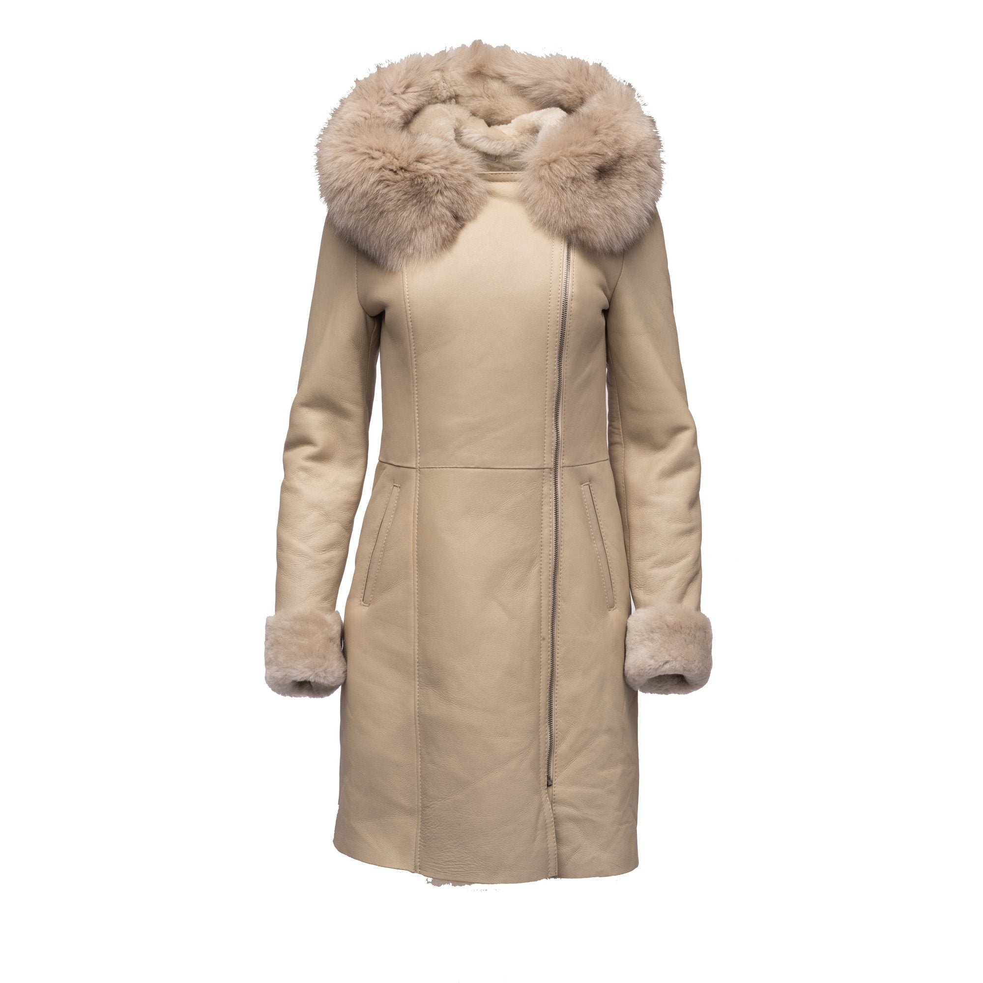 Women's Gracie's Hooded Shearling Jacket | Real Fox Fur Trim | Full Grain Apparel